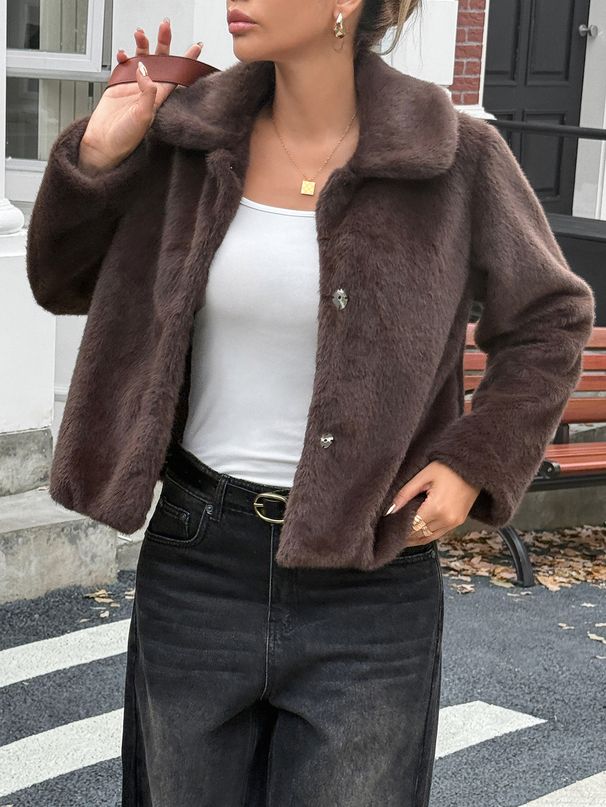 DiYun European And American Elegant Plush Long-Sleeve Coat Women's Clothing 2025 Autumn/Winter_ecoleips.com