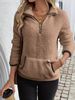 Women's Long Plush Sweatshirt Autumn Winter Zipper Pocket Semi High Collar American Style_ecoleips.com