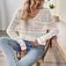 Women's Rainbow Lace Yoke Knit Top - Breathable Mesh & Solid Color Blend Crochet Pullover For Beach Resorts & Summer Vacations_ecoleips.com