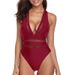 European American Style One Piece Swimsuit V Neck Hollowed out Mesh Bikini Women's Sporty Swimwear Best Selling_ecoleips.com