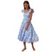 Cross-border European And American 2026 Summer Wom's Floral Print Bohemian Short Sleeve Square Neck Long Dress For_ecoleips.com