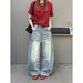 ICC Early Spring New Street Style Loose Fit Curved Hem Jeans With Washed Fading And Cat-Eye Effect For Women 10663_ecoleips.com