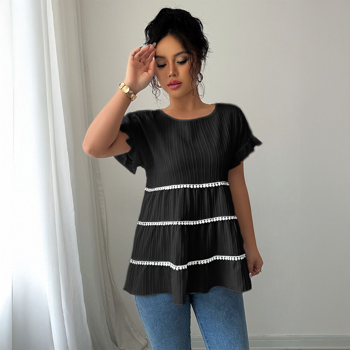 Women's Clothing Simple Fashion Ruffled Short Sleeved Women's T Shirt Women's Clothing Pring And Summer_ecoleips.com