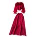 Women's Clothing Temperament Two Piece Suit Three Dimensional Flowers Long Sleeved Shirt High Waist Mid Length Lace Skirt_ecoleips.com