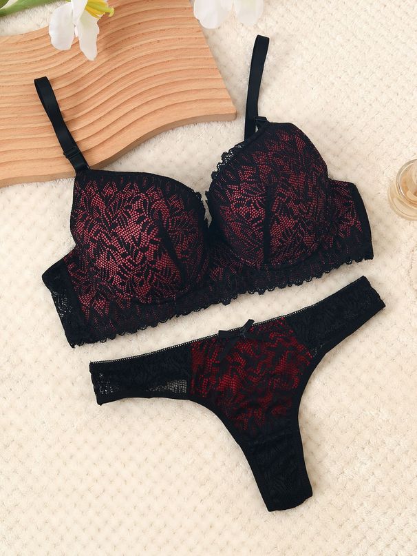 Aria Basics Hot-selling European American Lace Women's Bra Set, Sexy Color-blocked Lingerie And Panties_ecoleips.com