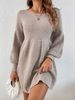 Elegant Knit Sweater Dress With Lantern Sleeves & A-Line Hem - Soft Polyester Blend For Women (Available In Black/Khaki, Sizes S-XL)_ecoleips.com