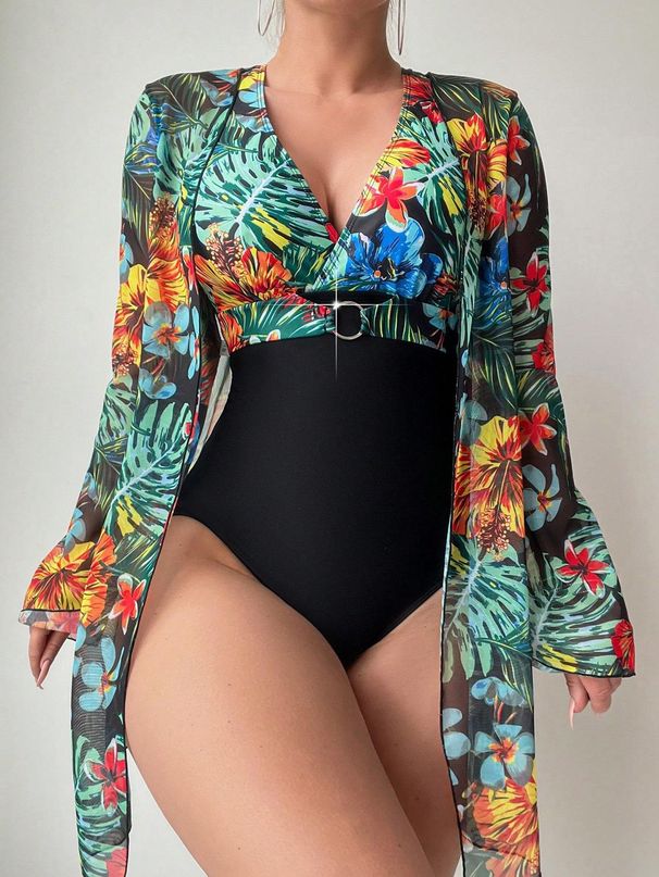 Women's Clothing Printed Halter Neck Sling Sexy One Piece Hot Spring Swimsuit_ecoleips.com