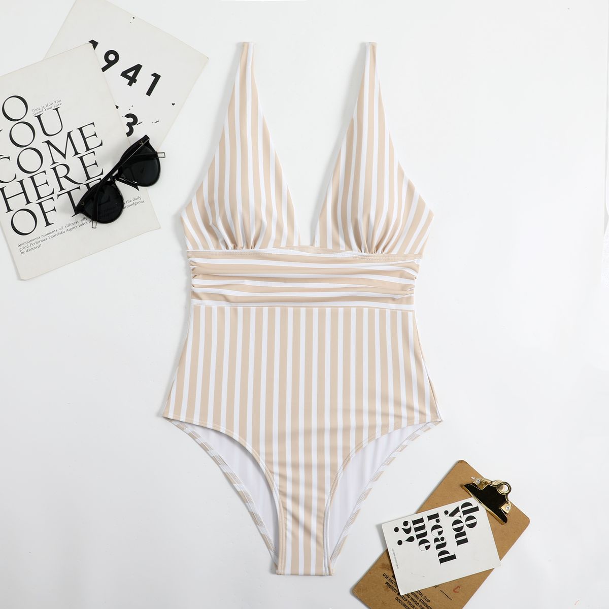 Women's Clothing Striped One Piece Swimsuit Sexy Style Beachwear Swimwear For Large Bust_ecoleips.com