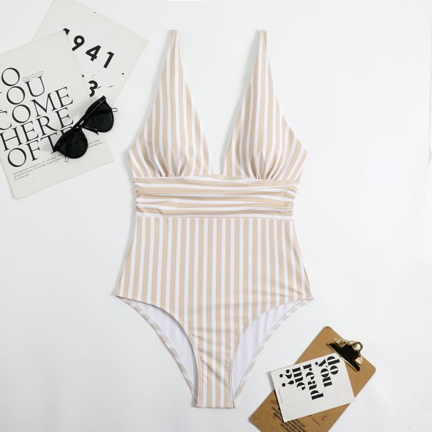 Women's Clothing Striped One Piece Swimsuit Sexy Style Beachwear Swimwear For Large Bust_ecoleips.com