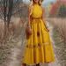 Women's Clothing Summer Halter Neck Tie-Back Maxi Dress – Lace Trim Boho Elegance (Yellow, S-XL)_ecoleips.com