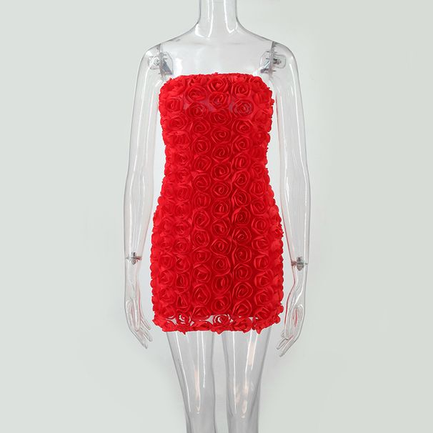 Women's Clothing Fashion Sexy Hot Girl Pure Desire Versatile Three Dimensional Flower Tube Top Hip Dress_ecoleips.com