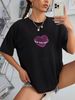 Women's Black Loose Fitting T-Shirt round Neck Short Sleeve Casual Sports Top with Letter And Heart Print European American Style Summer Wear_ecoleips.com