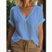 Women's Clothing V Neck Short Sleeved Cotton And Linen Women's Clothing Tops And Shirts_ecoleips.com