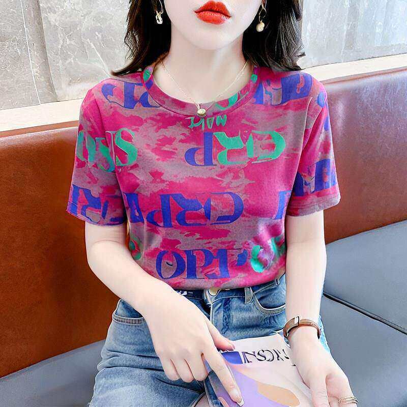 Women's Loose Fit T-Shirt Short Sleeve Fashionable High End Top Letter Print Summer_ecoleips.com