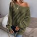 Elegant Batwing Sleeve Knit Sweater Women's Solid Color Oversized Pullover - Crew Neck, Textured Stripe, Comfy Acrylic Fabric For Work & Casual_ecoleips.com