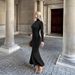 Women's Clothing Bodycon Knit Dress – High Neck Slim Fit Long Sleeve Dress For Women (Black, S-L)_ecoleips.com