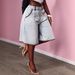 Women's Color Blocked Denim Mid-Length Shorts Light Blue Washed Sexy Style Factory Direct Wholesale Bottoms_ecoleips.com