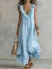 Women's Solid Color Sleeveless V-Neck Cotton Linen Swing Dress American Style Spring/Summer New Full-Length Dress_ecoleips.com