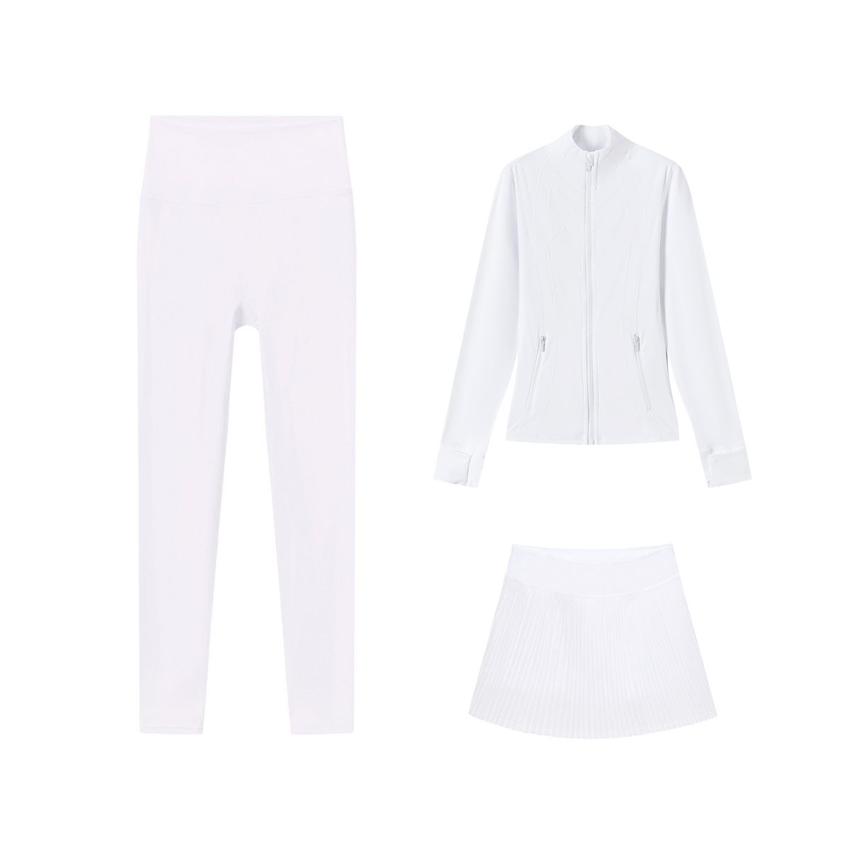 3-Piece Activewear Set – Slim-Fit Jacket, Accordion Skirt & Capri Leggings (Breathable Nylon, Yoga-to-Street Versatility)_ecoleips.com