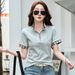 Women's Clothing Summer Plaid Zipper Polo Shirt For Women Short Sleeve Collared Top Fits True To Size Regular Fit_ecoleips.com