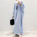 "Modest Striped Cotton Linen Cardigan Dress – Loose Fit Plus Size Cover-Up For Muslim Women"_ecoleips.com