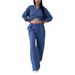 Women's Casual Cotton Linen Shirt And Wide Leg Pants Set Solid Color Drawstring Independent Station European American Style_ecoleips.com