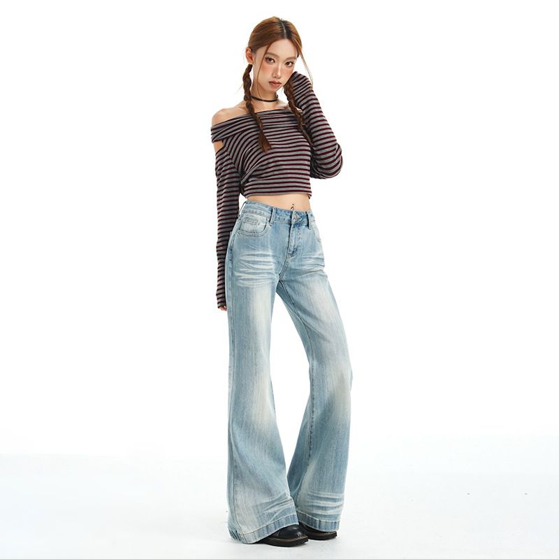 Women's Retro Low Rise Flared Jeans Stretchy Slimming Casual Fashion Office Lady Jeans For Autumn And Winter_ecoleips.com