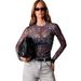 Women's Slim Fit T-Shirt Round Neck Leopard Print Mesh European American Spring Fashion 2026_ecoleips.com