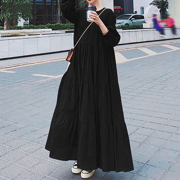 Aria Basics Aria Basics European And American Cross-border Temu2026 Women's Long Flared Dress, Autumn Long-sleeve V-neck Ruffle Short-sleeve_ecoleips.com