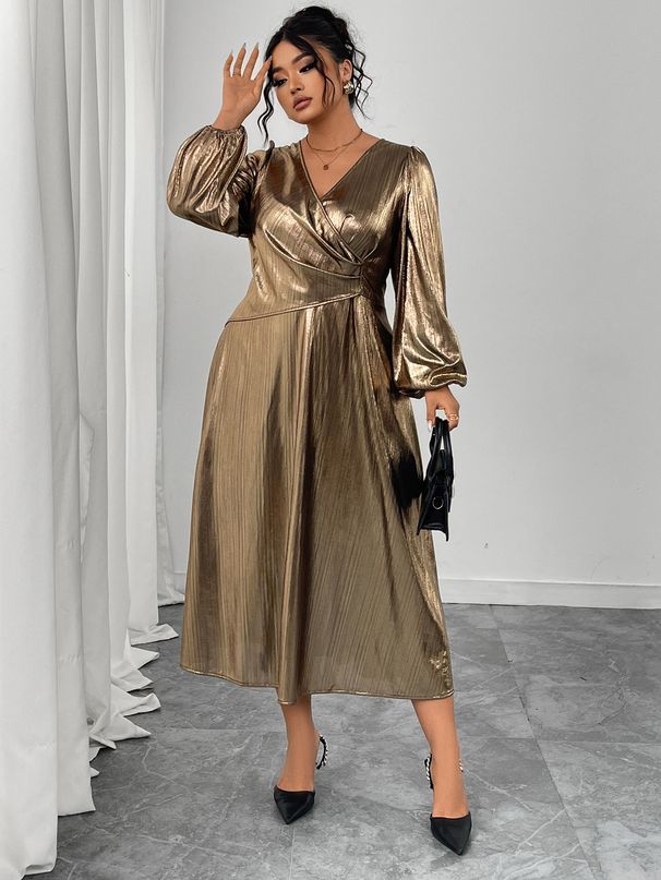 Women's Elegant Lantern Sleeve Dress – High Waist Bodycon Midi Dress For Party & Evening Wear_ecoleips.com