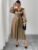 Women's Elegant Lantern Sleeve Dress – High Waist Bodycon Midi Dress For Party & Evening Wear_ecoleips.com