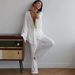 White Ice Silk Cotton Sleeve Long Pants Loose Wearable Pajama Set European And American Autumn New Home Wear For_ecoleips.com