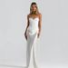 Women's Slim Fit Evening Dress European American Style Fashion Solid Color Herringbone Waist with Flowing Ribbons Long Fishtail Skirt_ecoleips.com