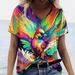 Women's Casual T-Shirt Short Sleeved V Neck Oversized Loose Fitting Top 3D Print Animal And Bird Design_ecoleips.com