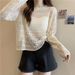 2024 Spring Autumn Knit Sweater, Thin Hollow Out Top For Women, Long Sleeve, Loose Fit, Breathable, Mesh, Simple And_ecoleips.com