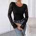 Women's Slim Fit Long Sleeve T-Shirt Top Lace Patchwork Solid Color Style Autumn Winter New_ecoleips.com