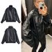 "Women's Faux Leather Jacket With Lychee Pattern – Trendy Biker Style Coat For Autumn & Winter"_ecoleips.com