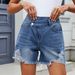 Women's Clothing Summer Washed Irregular Denim Raw Edge Shorts_ecoleips.com