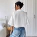 Women's Clothing White Short Sleeve Crop Top Shirt Casual Button Down Blouse_ecoleips.com