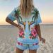 Summer Vacation Style Printed Shirt And Shorts Set For Women Collared Short Sleeve_ecoleips.com