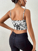 Women Black And White Floral Print Spaghetti Strap Scoop Neck Crop Top Casual Slim Fit Form Fitting Cami Top For Daily Wear Stre_ecoleips.com