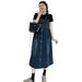 Summer New Korean Fashion Wear Base T-Shirt + Denim Strap 2-Piece Set Maternity Dress_ecoleips.com