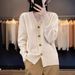 K New Pure Color Simple Knitted Sweater With Heart Button V-neck Women's Cardigan Loose Sweater Coat._ecoleips.com
