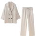 Aria Basics Cross-Border European And American Women's Clohing INS Ho-Selling Wrinkled Sui Jacke Casual Long Pans_ecoleips.com