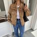 Women's Distressed Fringe Denim Jacket - Oversized Shirt Style Casual Coat With Turn-Up Cuffs (Brown, S-XL)_ecoleips.com