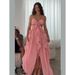 Women's French Style 3D Floral Ruffle & Irregular Hem Tube Top Dress_ecoleips.com