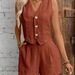 Summer Vest And Shorts Set For Women – Button Front Camisole & 3/4 Shorts, Breathable Linen Blend, Casual Streetwear_ecoleips.com