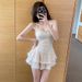Women's One Piece Halter Swimsuit Solid Color Girlish Alluring Style Skirt Design Conservative Slimming Fresh Hot Spring Swimwear_ecoleips.com