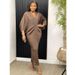 Women's Pleated V-Neck Batwing Dress – Crinkle Textured Maxi Dress – Plus Size Elegant Tunic (One Size Fits S-L)_ecoleips.com