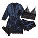 Aria Basics New European And American Style Homewear Pajamas 4-Piece Lace Satin Camisole Women's Summer Set Robe Shorts Wholesale_ecoleips.com